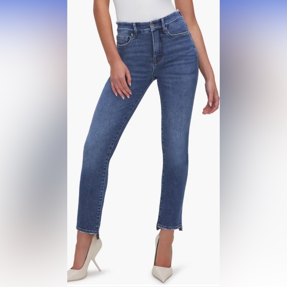 Good American High Waisted Raw Hem Jeans